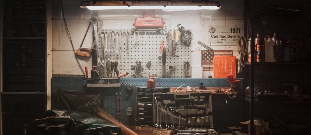 A workbench with tools