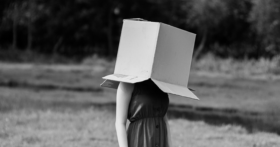 a person with a cardboard box over their head